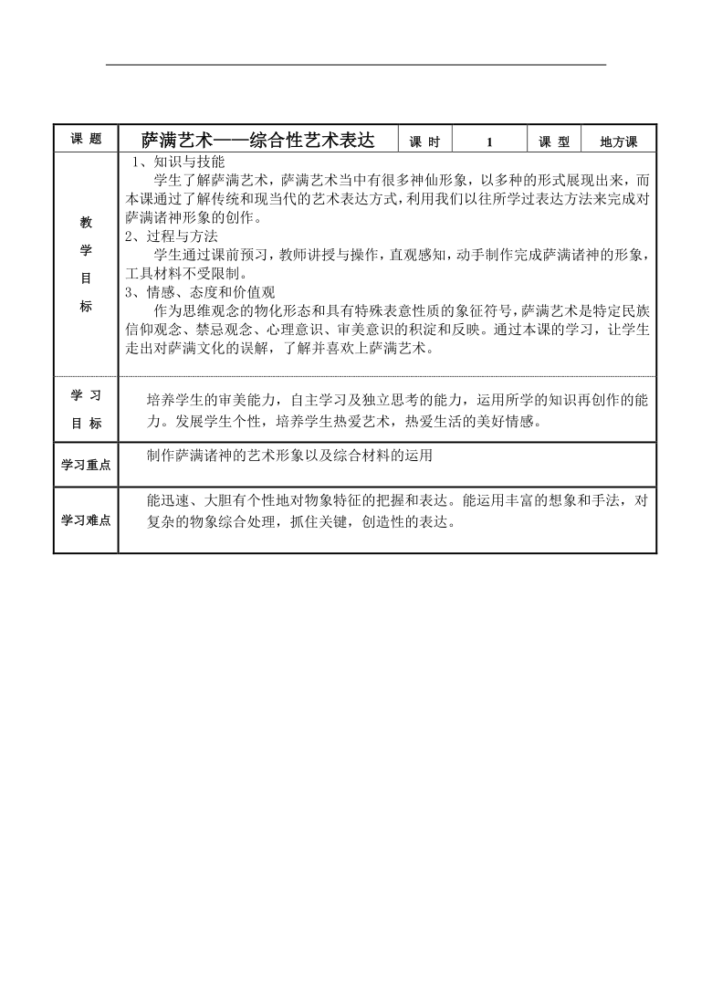 人美版七年级美术下册《萨满艺术（吉林）》教学设计