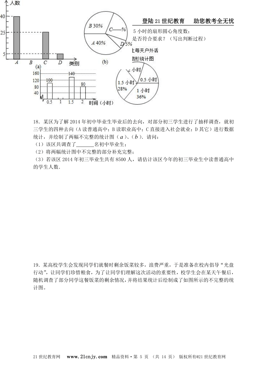 【浙教版】数学2014-2015学年七年级下册“单元精品卷”第六章 数据与统计图表卷2