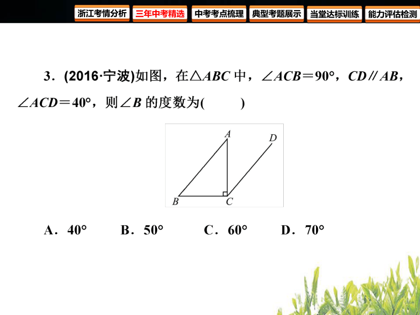 2018年浙江中考数学复习图形的认识与三角形第13课时 线段、角、相交线与平行线（80张PPT）