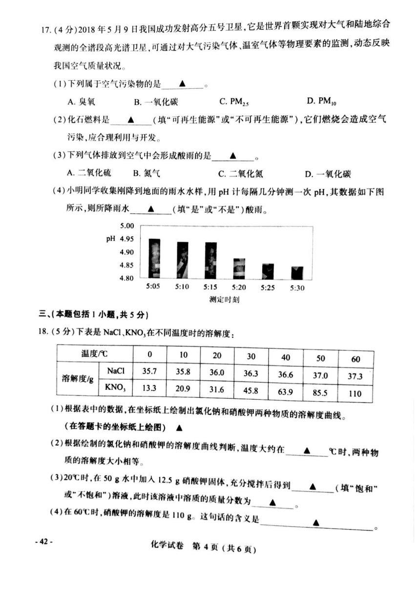 2018年江苏省南京市中考化学试卷（PDF版含答案）
