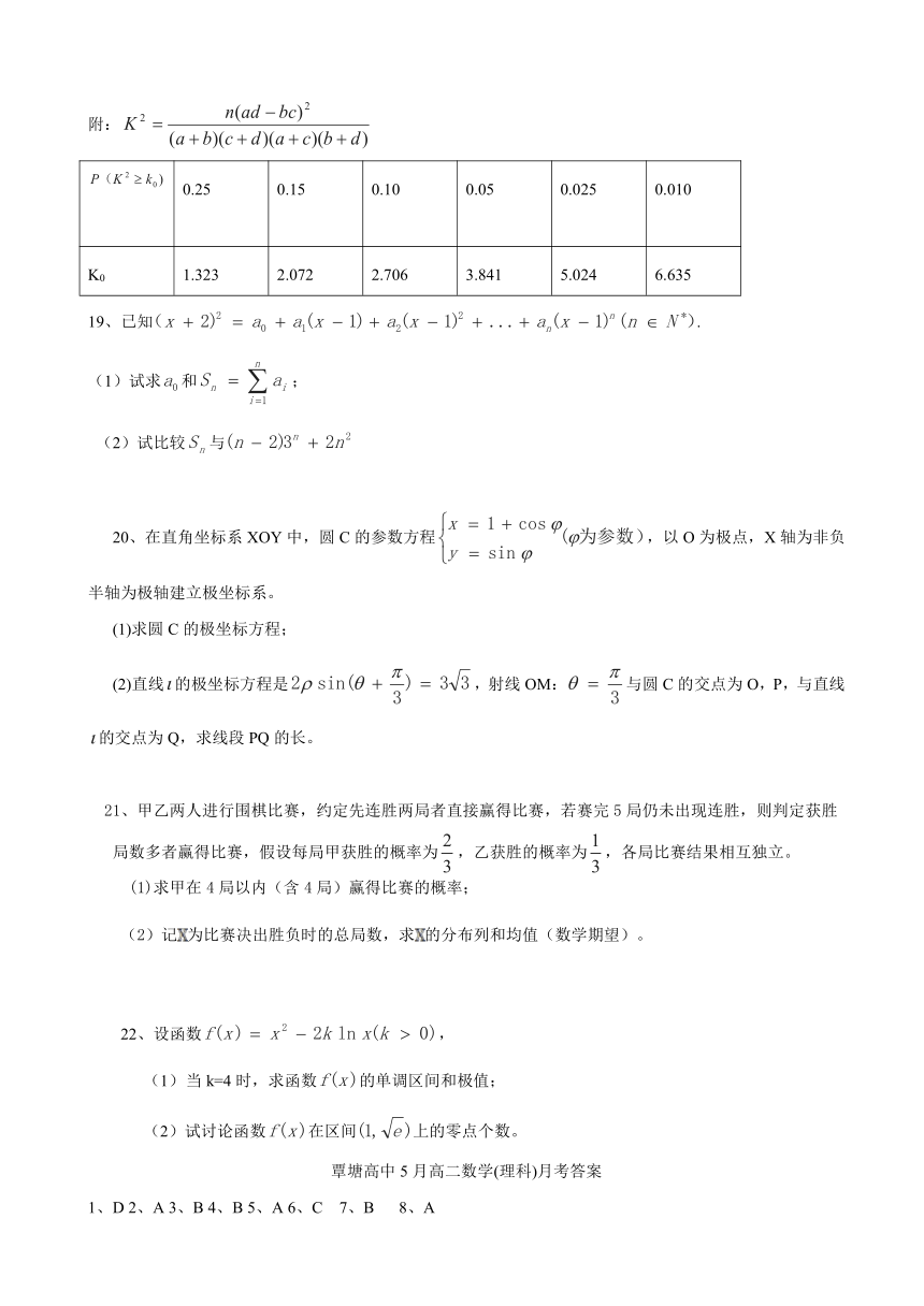 广西省贵港市覃塘高级中学2016-2017学年高二5月月考数学（理）试题