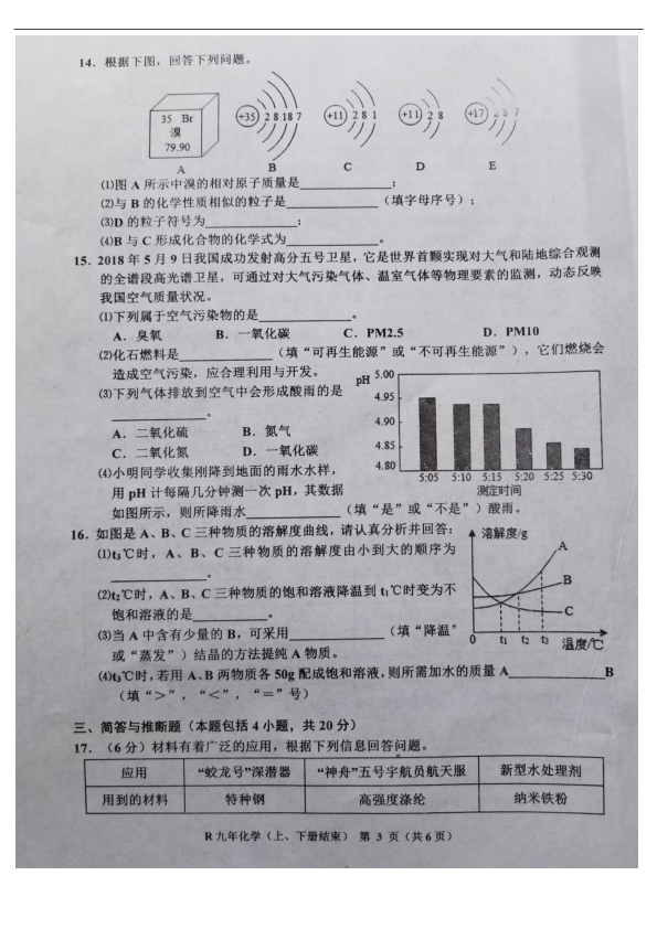 辽宁省台安县2019届九年级化学第一次模拟考试试题(图片版，含答案)
