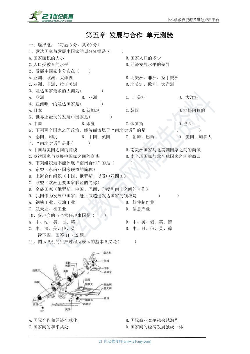 第五章 发展与合作 单元测验（附答案）