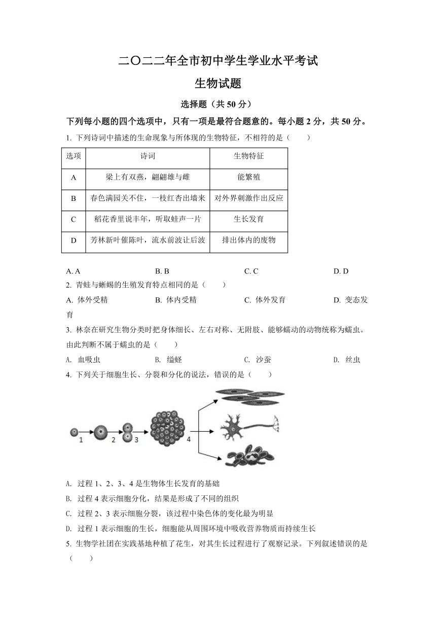 2022年山东省聊城市中考生物真题word版含答案