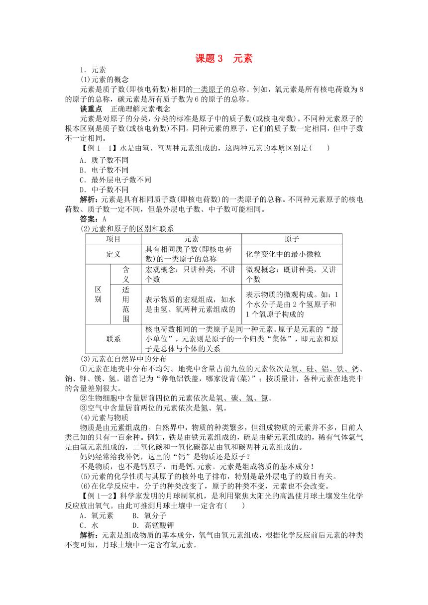 3.3元素习题(含解析）