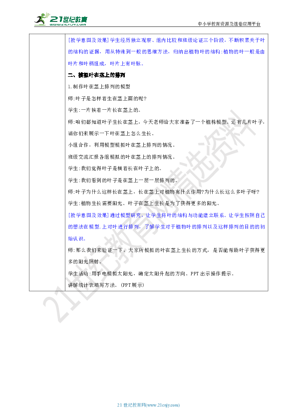 湘科版三年级下册科学4.4《叶的神奇》教案