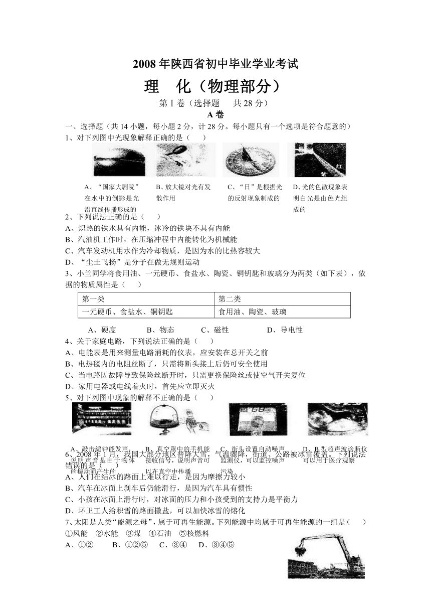 2008年中考物理试题(word版无答案)
