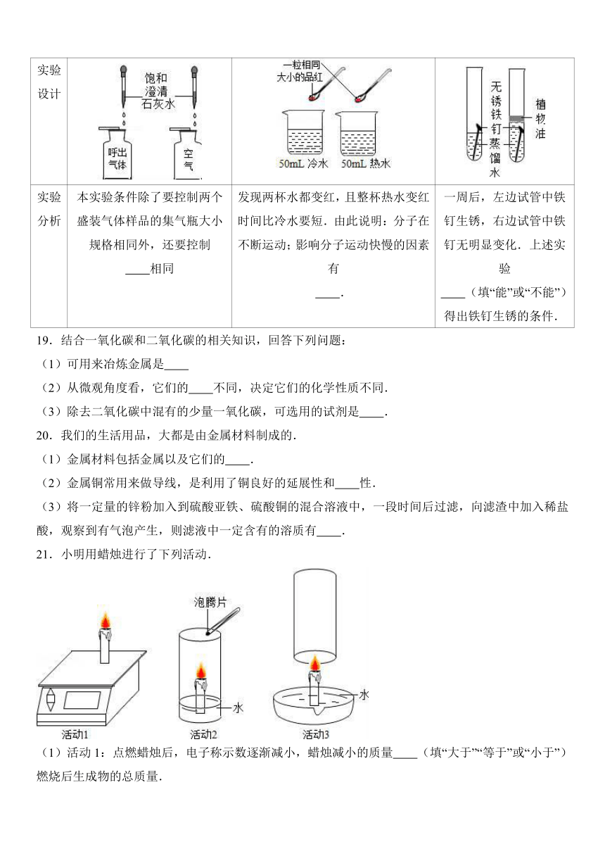 吉林省长春市榆树市保寿中学2016-2017学年度九年级（上）期末化学试卷（解析版）