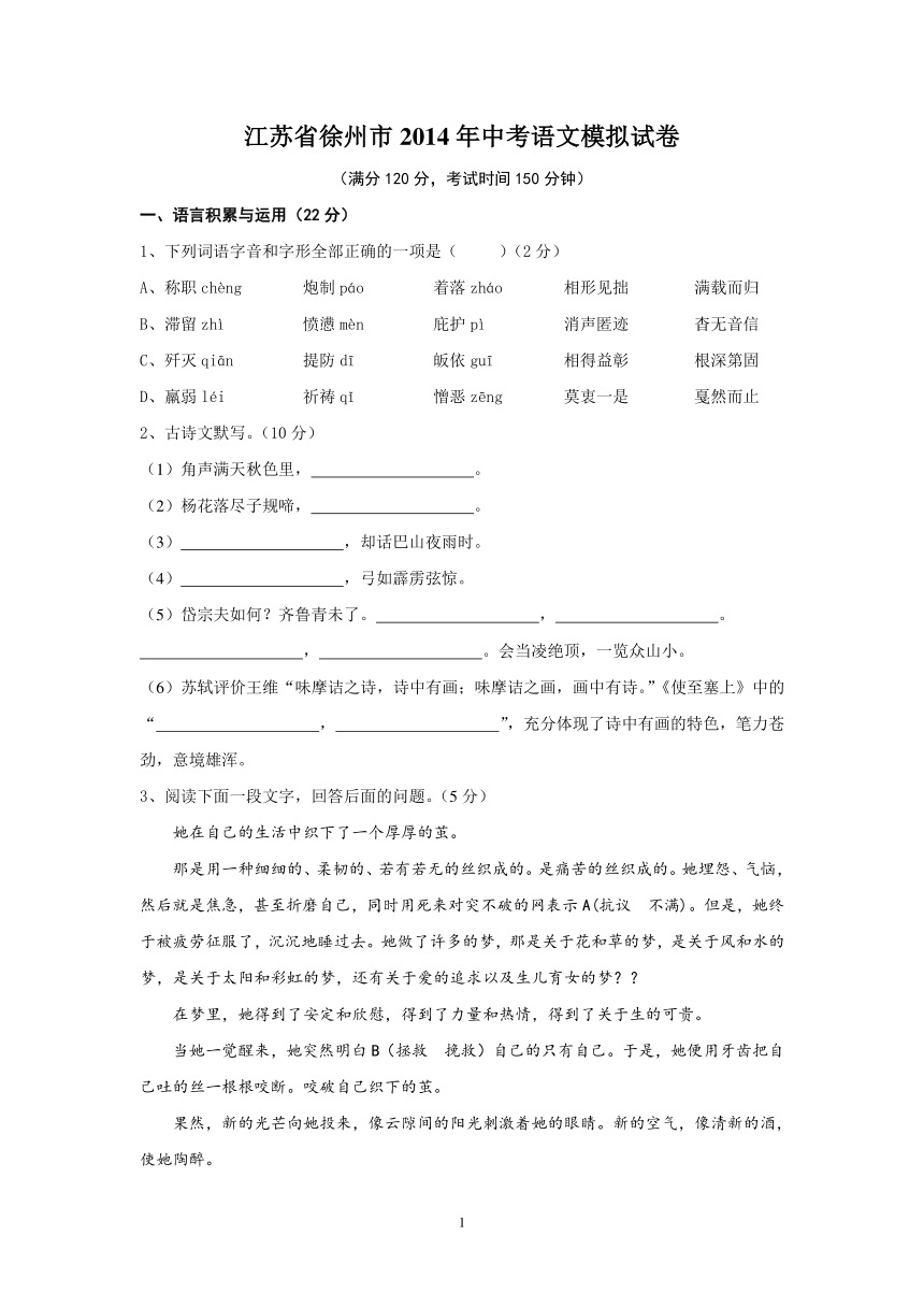 江苏省徐州市2014年中考语文模拟试卷