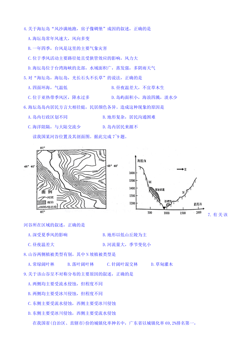 广东省湛江市2018届高三下学期第二次模拟考试文综地理试题 Word版含答案