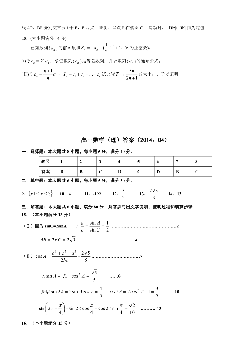 【2014红桥一模】天津市红桥区2014届高三第一次模拟考试 数学理 Word版含答案