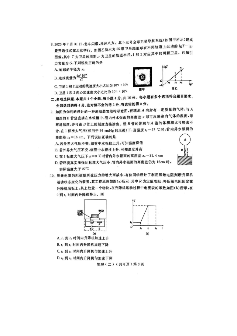 山东省聊城市2021届高三下学期二模联考 物理试题PDF版含答案