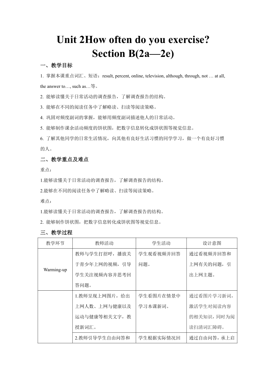 Unit 2 How Often Do You Exercise? Section B(2a—2e)表格式教案-21世纪教育网