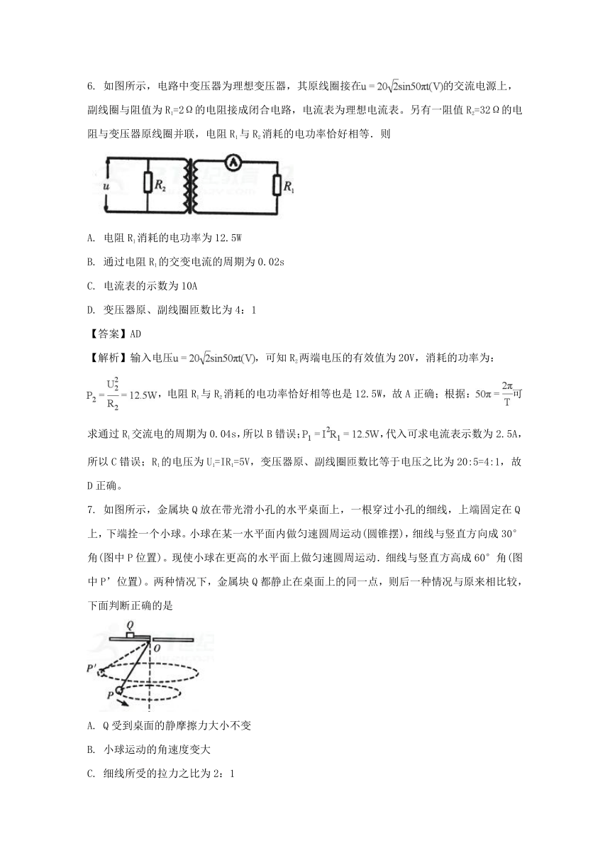 福建省厦门市2018届高三下学期第一次质量检查（3月）物理试题