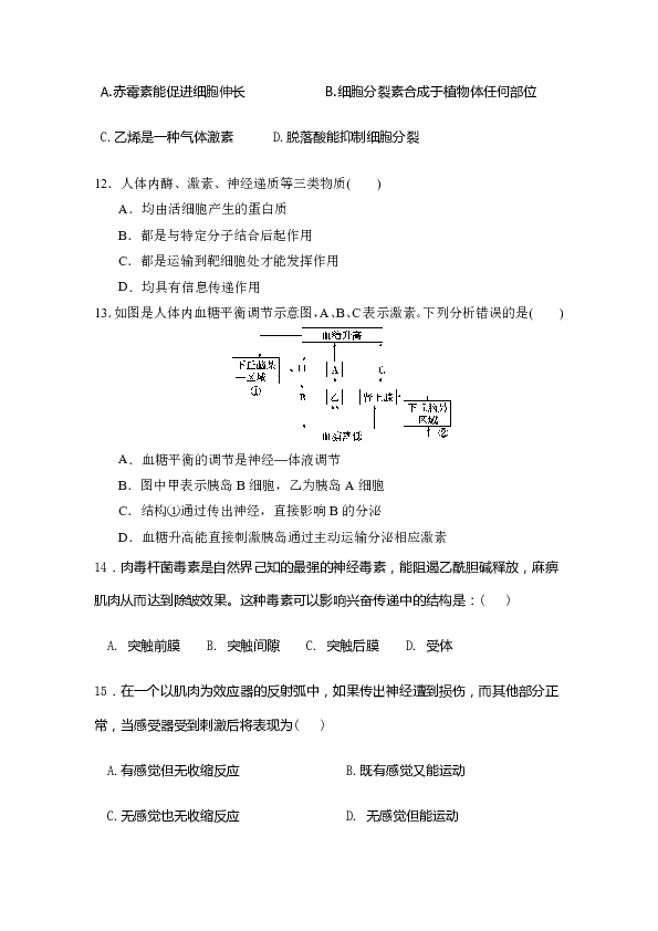 河南省周口中英文学校2018-2019学年高二上学期期中考试生物试题