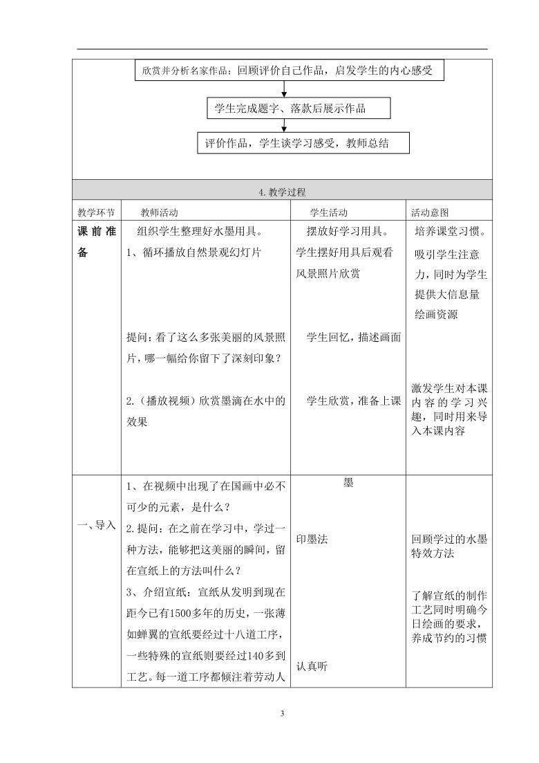 人美版（北京） 三年级下册美术 第5课  彩墨游戏  教案（表格式）