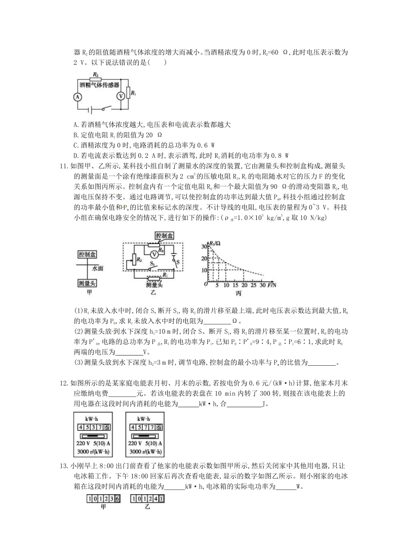 2021年中考物理高分一轮复习课时训练 电能 电功率（含答案解析）