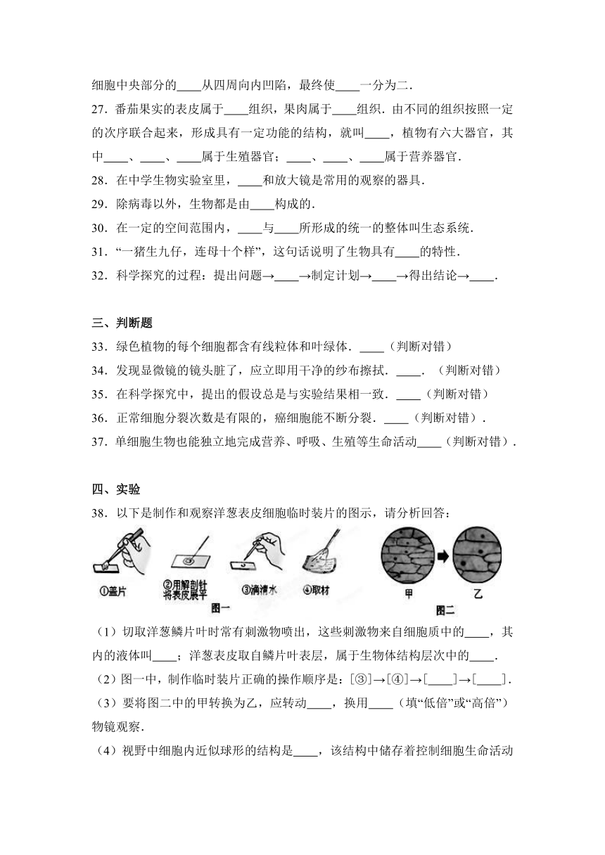 山西农大附中2016-2017学年七年级（上）期中生物试卷（解析版）