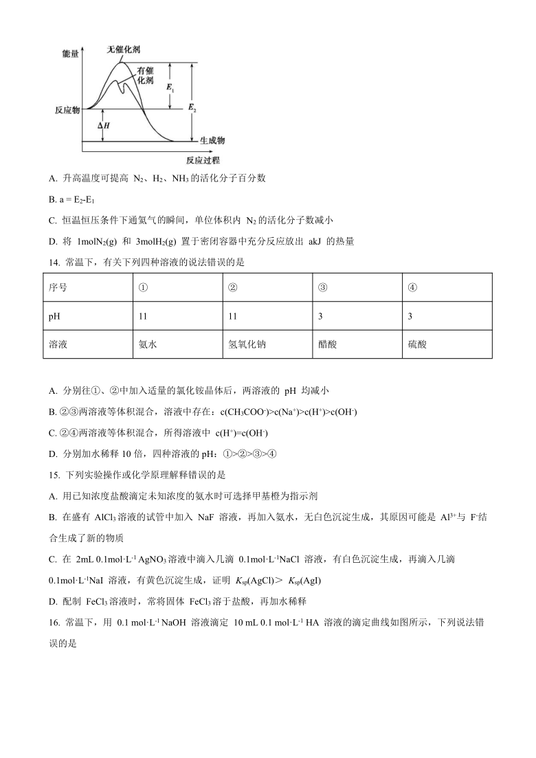 福建省泉州市2020-2021学年高二上学期期末教学质量跟踪监测化学试题 Word版含答案