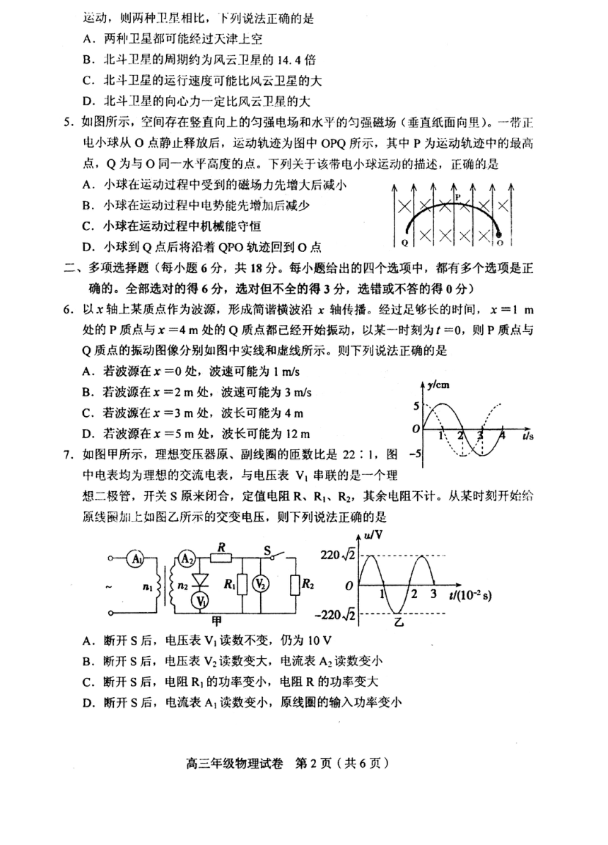 天津市和平区2018届高三下学期二模考试物理试题 PDF版含答案