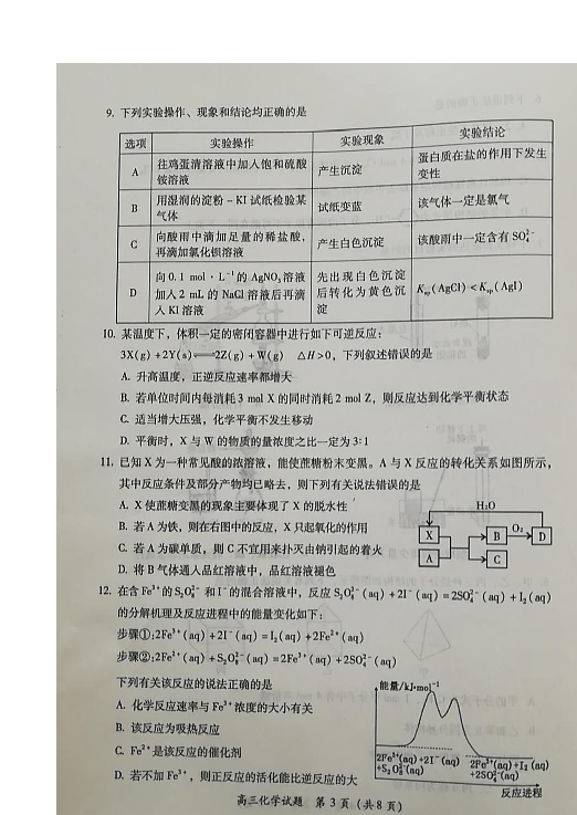 福建省漳州市2019届高三年毕业班第一次教学质量检测化学试题 扫描版含答案