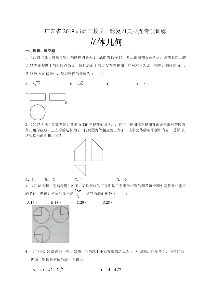 广东省2019届高三数学理一轮复习典型题专项训练：立体几何