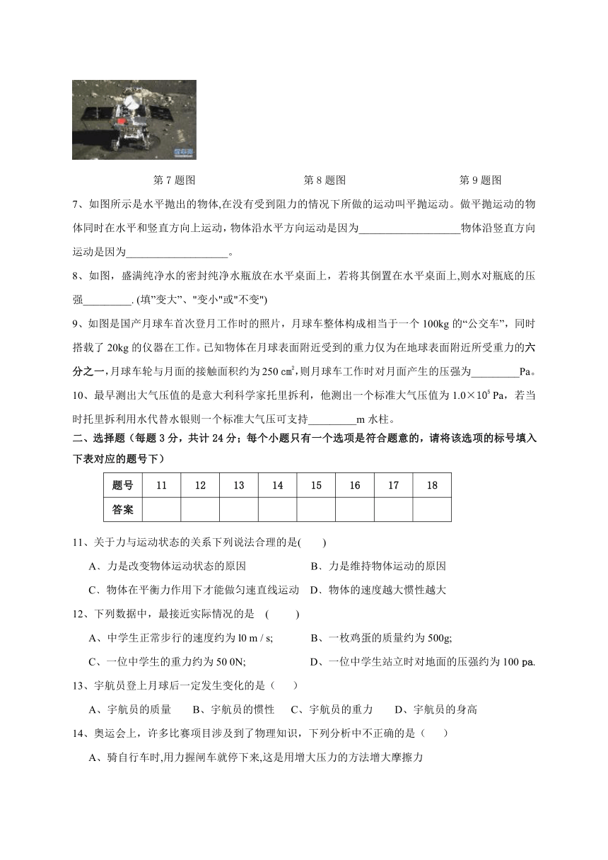 安徽省淮南市潘集区2017-2018学年八年级下学期期中考试物理试题(word版 含答案)