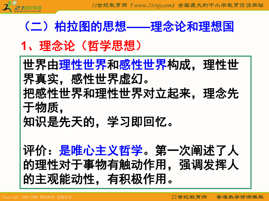 2010历史高考专题复习精品系列课件101《古希腊的先哲柏拉图和亚里士多德》