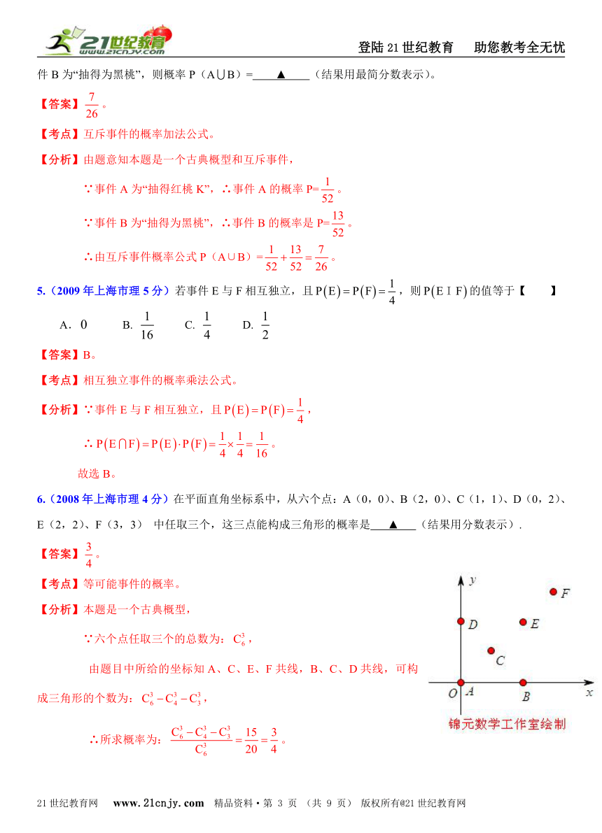 [十年高考]2004年-2013年上海市高考数学试题（理）分类解析汇编专题15：概率与统计