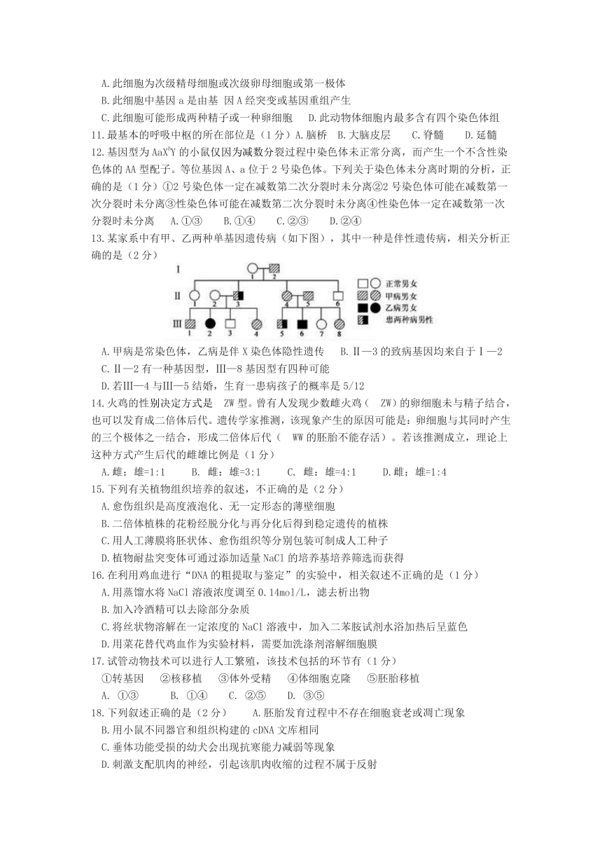 2012年黑龙江省生物学知识联赛试卷