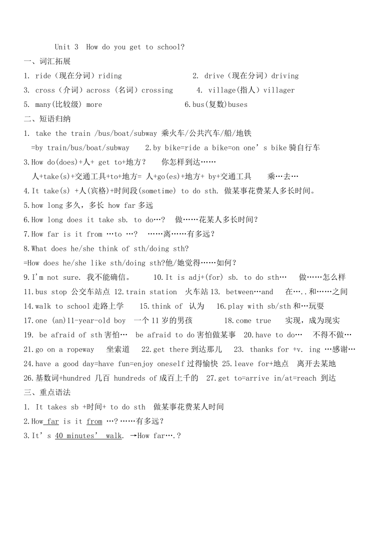 人教新目标版英语七年级下全册Units 1-12知识点梳理