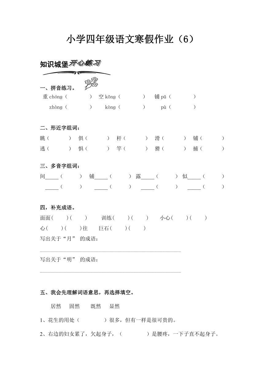 北师大版小学语文四年级上册寒假专项训练（6）