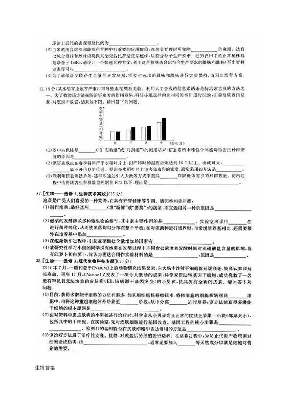 云南省大理市2019届高三10月统一检测理综生物试题（扫描版）