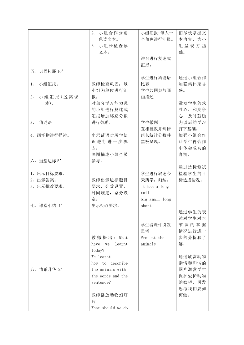 Unit 3　At the zoo B Let’s talk  教案（含反思）