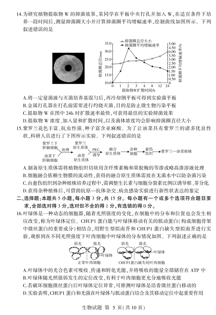 山东省2022届高三下学期5月高考模拟生物学试题pdf版含答案