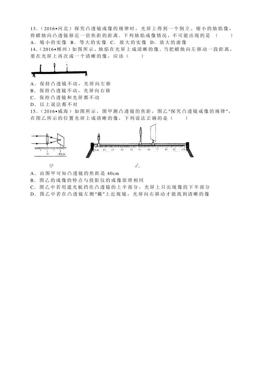 2016年全国各地中考物理试题分类解析汇编.（第二辑）第5章+透镜及其应用