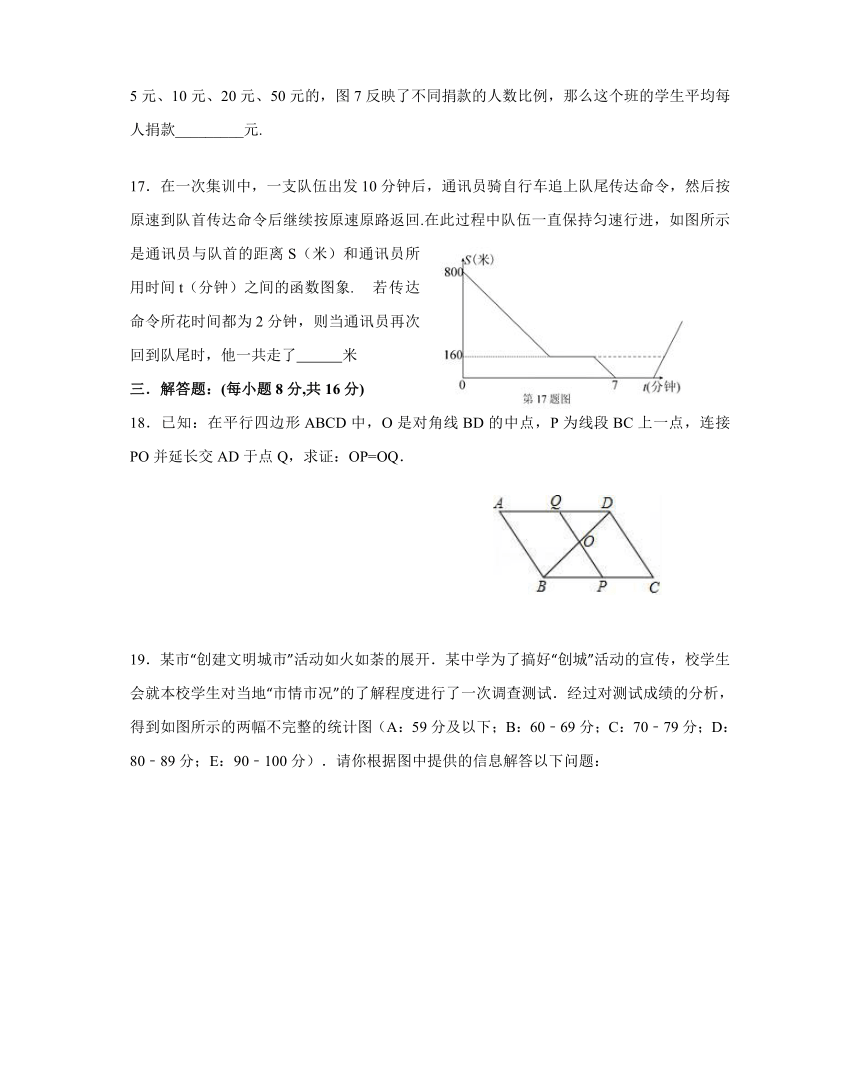 重庆市重点中学2018届中考数学复习基础题试卷（4）含答案