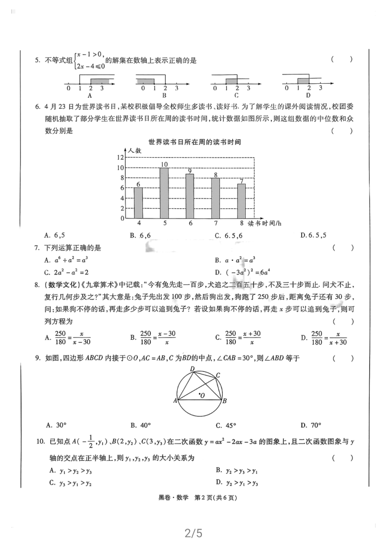 2021年福建省初中学业水平考试数学试题黑卷pdf版无答案