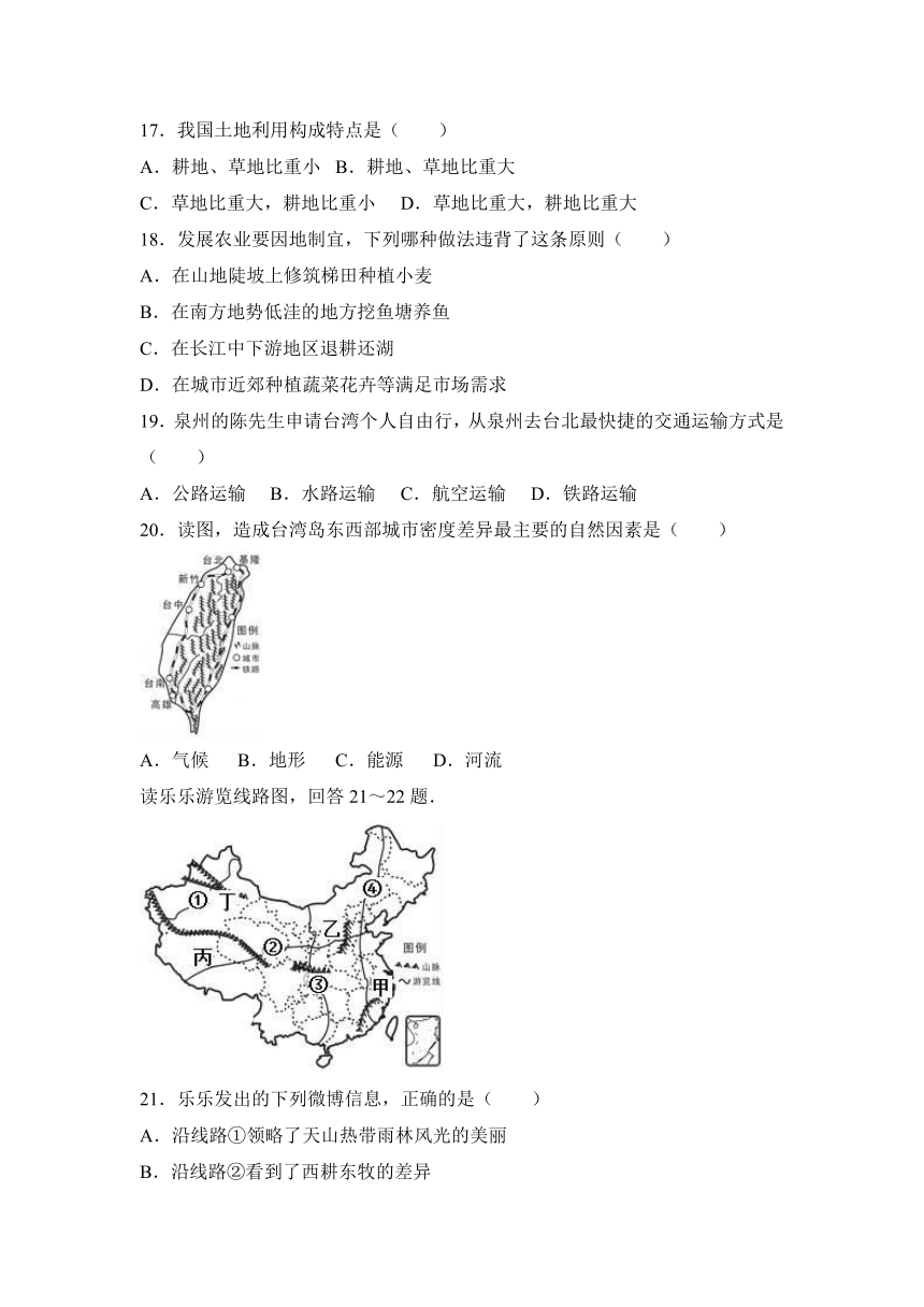 2017年福建省泉州市石狮市中考地理模拟试卷（解析版）