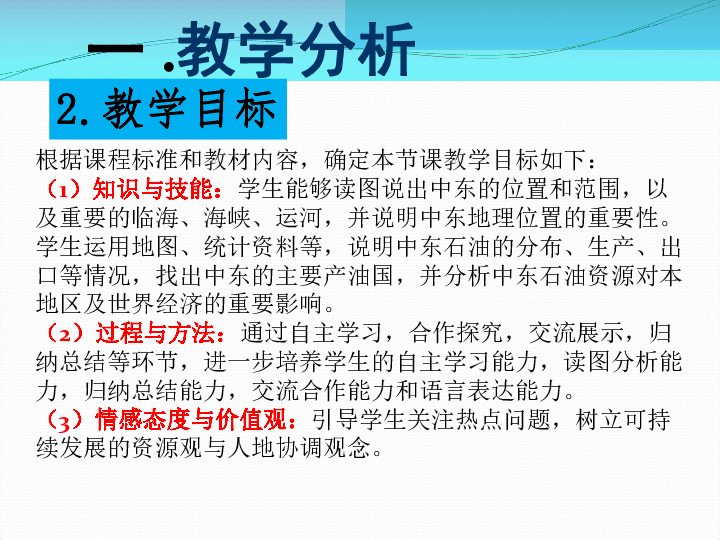 人教版七年级下册地理8.1-中东-说课课件(共27张PPT)