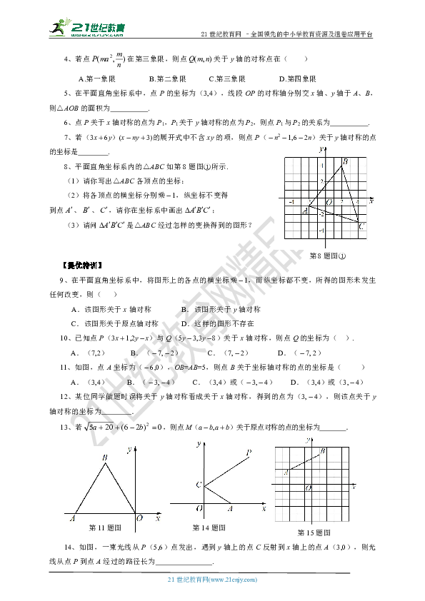 4.3 坐标平面内图形的轴对称和平移（1）（知识清单+经典例题+夯实基础+提优训练+中考链接）
