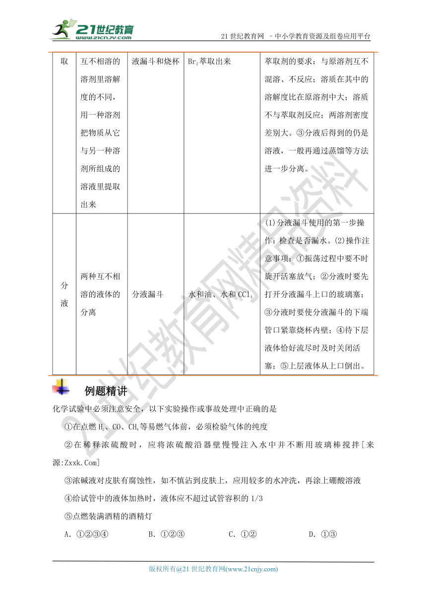 2017-2018高一寒假化学每日练练专题化学实验基础操作（第一天）