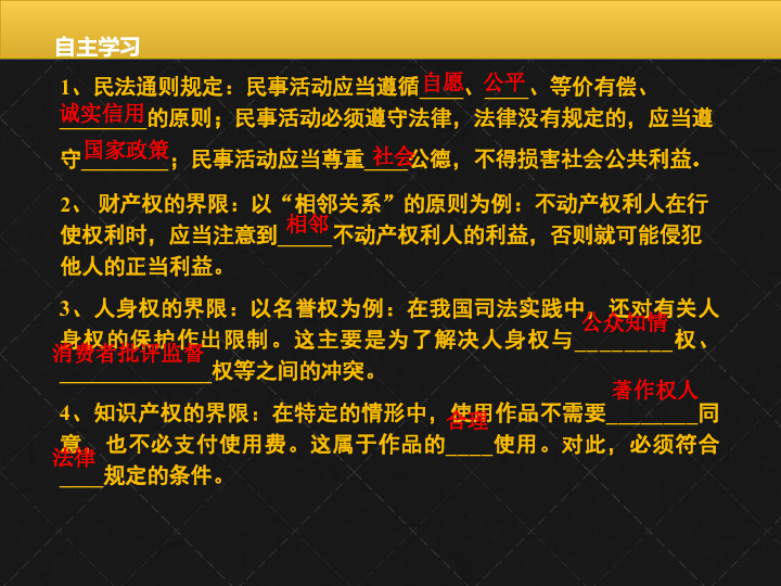 2019-2020学年人教版选修五第二专题第五框民事权利的行使与界限  课件（共33张）