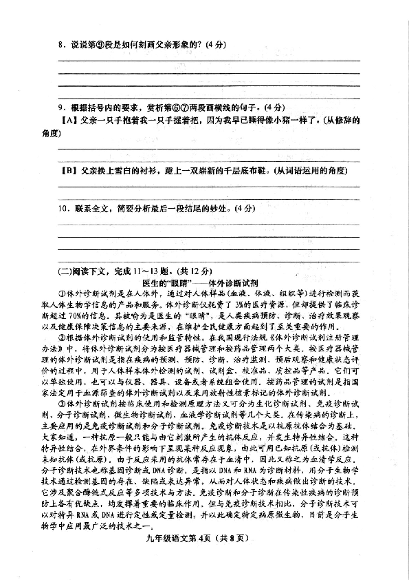 河南省镇平县2019-2020学年九年级中考模拟试卷语文试题（三）（pdf版 无答案）