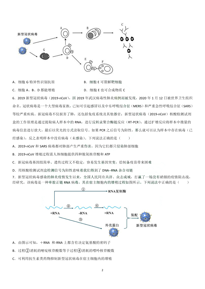 2020年高考生物专题练习：新型冠状病毒（PDF版）