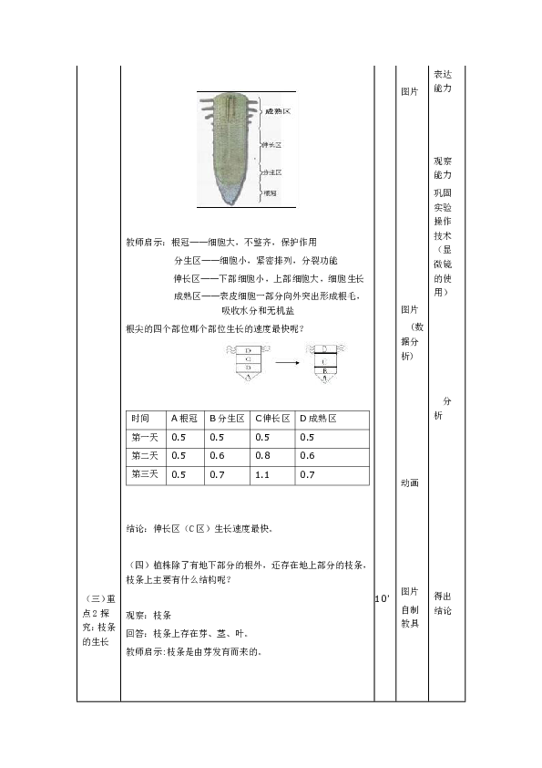 人教版生物七年级上册教案 3.2.2 植株的生长