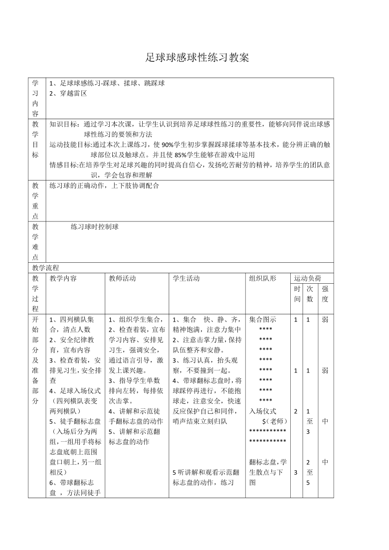 體育與健康四年級足球球感課教案