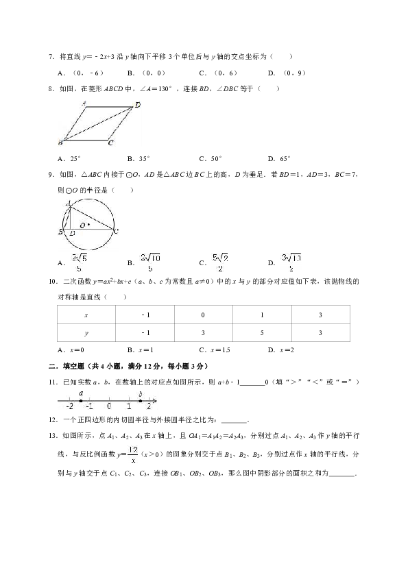 2019年陕西省西安市八一民族中学中考数学二模试卷（解析版）
