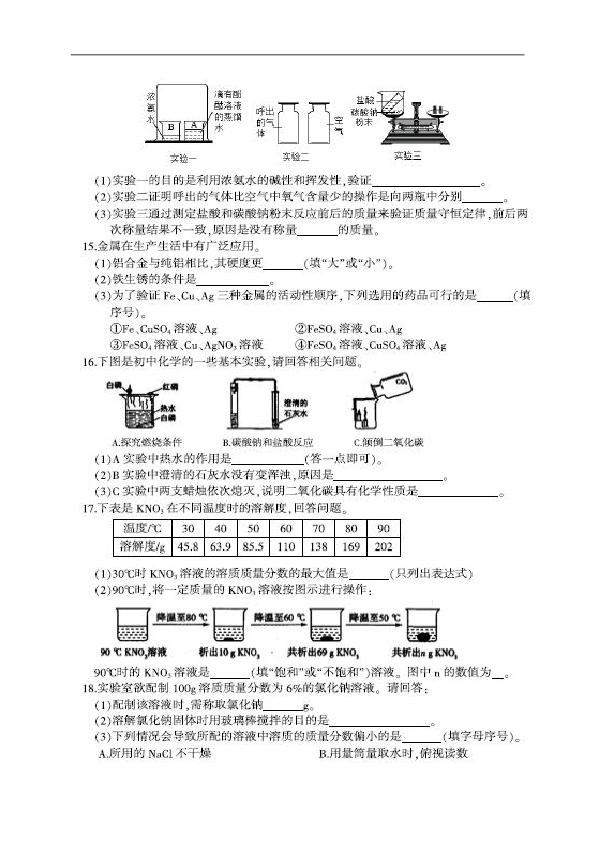 吉林省2019年德惠市九年级质量监测试卷化学试题（扫描版含word答案）