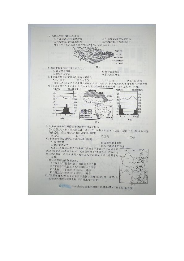 2019年湖南省普通高中学业水平考试模拟卷（四）地理试题（图片版含答案）